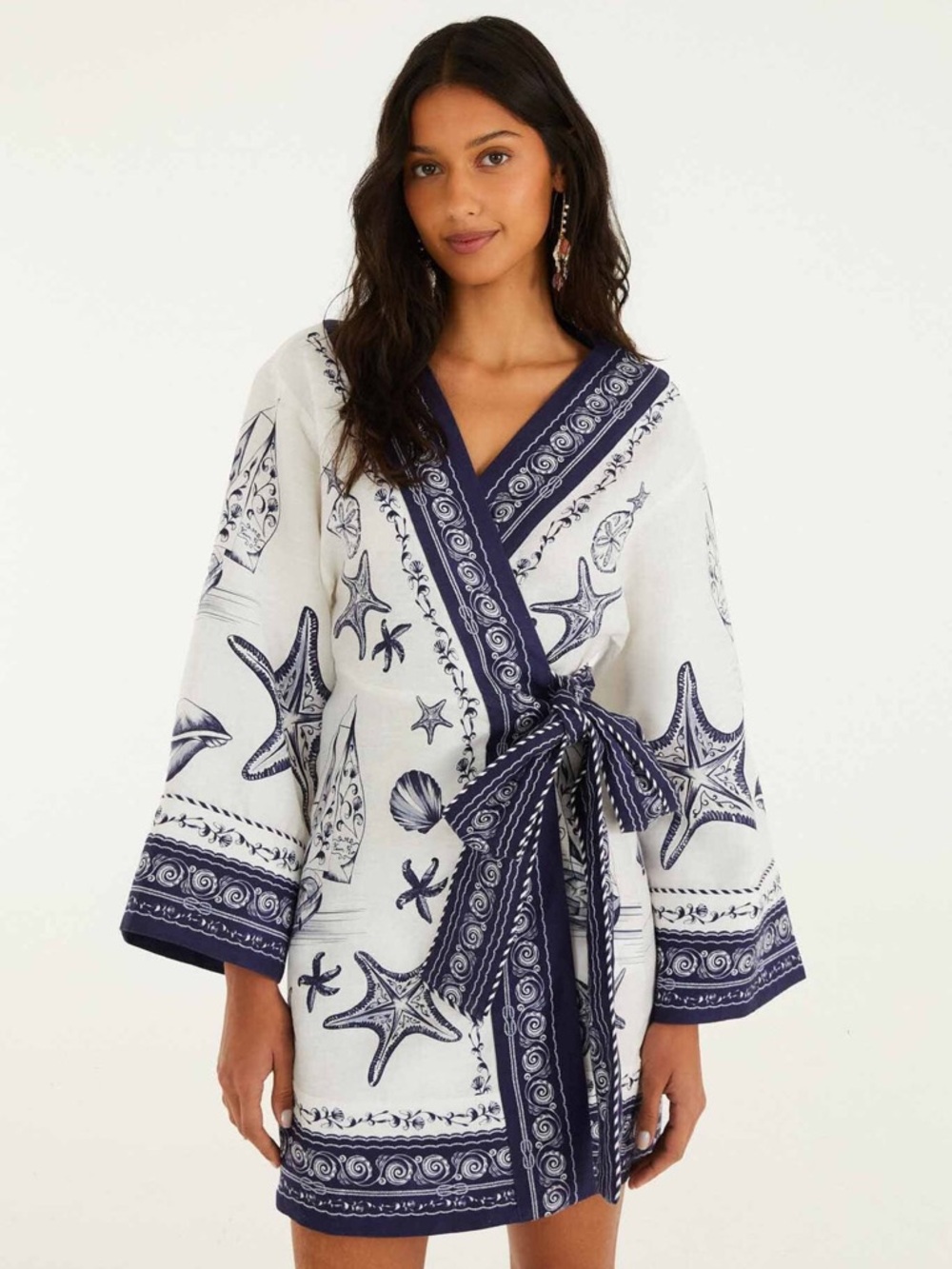 FARM Rio Off-White Coast Scarf 100% Linen Wrap Mini Dress Size XS NWT